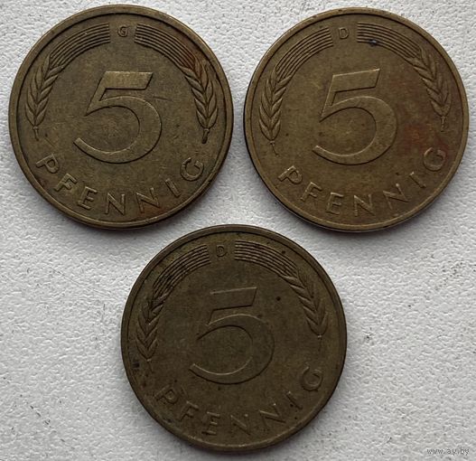 Германия 5 пфеннигов 1989 г. D, G. Цена за 1 шт.