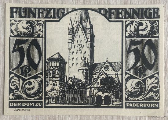 Нотгельд 50 пфеннигов 1921 год. Падерборн. Веймарская республика.