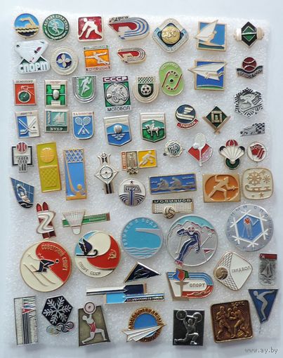 Значки спортивные "Виды спорта" СССР - 62 шт. Алюминий.