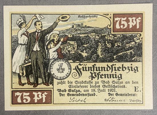 Нотгельд Бад-Зульца 75 пфеннигов 1921 год. Веймарская республика