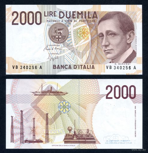 Италия 2000 лир 1990 г. (P-115, UNC) [Серия VB, выпуск 1992] Италия 2 000 лир 1990 года