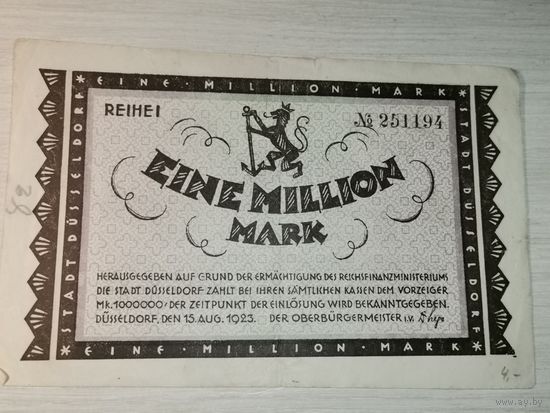 1 миллион марок 1923 года, Дюссельдорф.