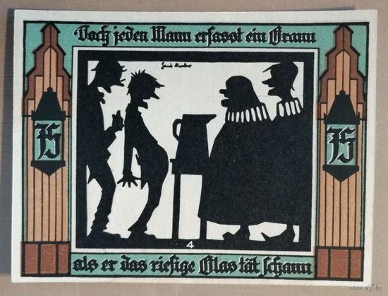 Германия, нотгельды, 75 пфеннигов 1921 год, Глоухау (Glauchau), 436.2, вар. 4, бедность и богатство