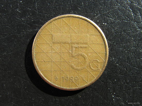 Нидерланды 5 гульденов, 1989. С 20 копеек. Распродажа коллекции. Смотрите другие лоты.